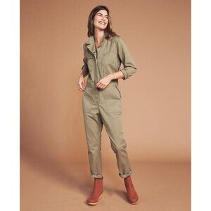 Faherty Flight Utility Long Sleeve Cotton Jumpsuit Aloe Olive Green Size Small